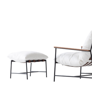 Sillón Minimalista Wabi-Sabi Tapizado en Tela Blanca para Sala de Estar, Otomana Vail para Hotel - Product Image 1