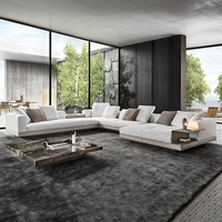 Canapé d'angle en L de style italien, luxe léger, pour salon de villa, appartement, hôtel, en cuir véritable et tissu, avec structure en bois massif