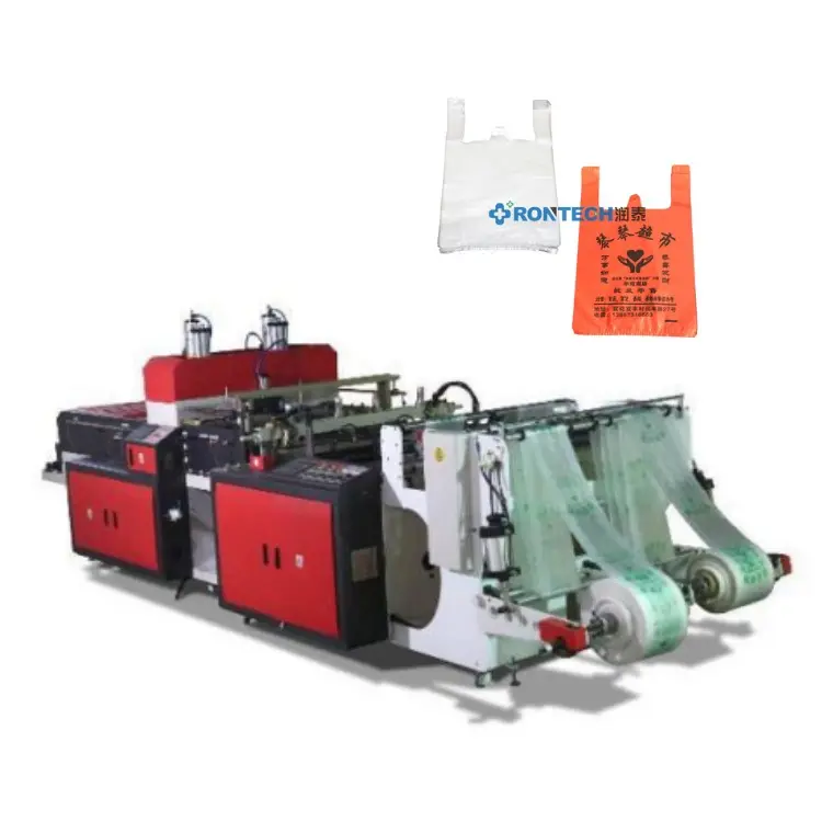 Fully automatic continuous roll T-shirt shopping bag making machine Degradable plastic handle shopping bag making machine