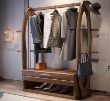 Porte-manteau moderne en bois avec étagères et crochets, meuble de rangement autoportant pour entrée, design mi-siècle pour salon - Product Image 3