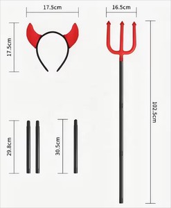 HLC ODM OEM Diadema de Cuernos de <span class=keywords><strong>Diablo</strong></span> de Halloween, <span class=keywords><strong>Tridente</strong></span> de Demonio, Accesorios para Festivales, Set de Peluca y Tatuajes para Cosplay, Juego de Roles y Fiestas - Product Image 2