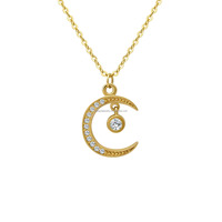 Collier personnalisé en or véritable 14 carats AU585, pendentif lune en or massif avec zircon, pour cadeaux de mariage