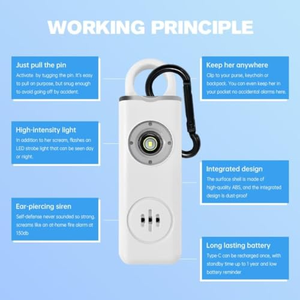 Alarma de Seguridad Personal SOS de Emergencia con Llavero, 130dB, Sonido Fuerte, Autodefensa, Alarma de Ataque Personal con Linterna - Product Image 4