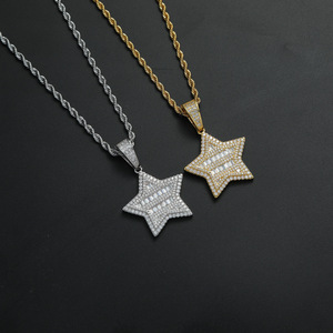 Colgante de pentagrama, accesorios de hip hop, collares para hombre y mujer, circonita con incrustaciones de cobre, colgante de estrella de circonita. - Product Image 1