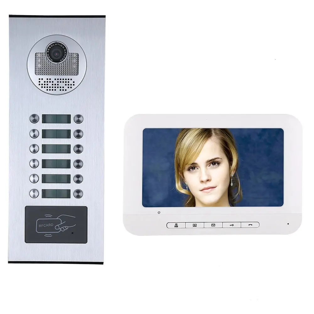 wholesale 7inch 6 Apartment/Family Video Door Phone Intercom RFID IR-CUT HD 1000TVL Doorbell Camera with 6 button 6 Monitor