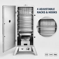 Fumoir à gaz en acier inoxydable avec 4 niveaux, allumage électronique, pour barbecue extérieur, avec thermomètre