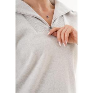 Suéter gris de punto para mujer al por mayor, con media cremallera, manga larga, informal y antipilling - Product Image 4