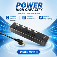 Multiprise de bureau avec 6 prises CA à commande individuelle, multi-prises verticales, 10A, 3 ports USB-A et 1 port USB-C, 110-250V