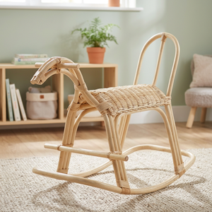 Meubles et chaise pour enfants, chaise à bascule à caractère animal en rotin, cadre de canne et tissage de fitrit en rotin - Product Image 2