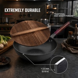 Authentic Hand Hammered Chinese Wok with Traditional Wooden Lid - Product Image 5