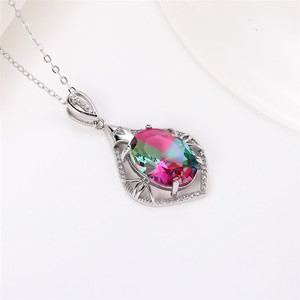 Ciondolo Solitario in Argento 925 con Cristallo Taglio Ovale, Strass a Goccia con Montatura a Griffe, Romantico per Uso Quotidiano Femminile - Product Image 1