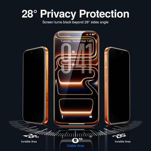 Protector de Pantalla de Vidrio Templado 9H Anti-Espía y Privacidad Golden Diamond para iPhone 16 11 15 Pro Max, Anti-Huellas, Sin Burbujas, <span class=keywords><strong>Kit</strong></span> de Fácil Instalación - Product Image 3