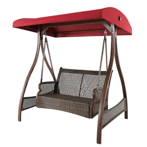 Outdoor Furniture Courtyard Beach Garden columpio Metal Frame Pe Rattan Dois 3 Pessoa Seater Pendurado Swing Chair