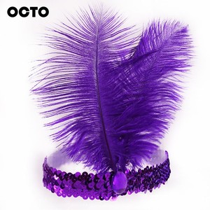 Bandeau de style Gatsby noir à paillettes avec 2 plumes d'autruche, coiffe élastique pour femmes pour les événements - Product Image 3