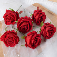 Rose artificielle rouge avec tige, roses artificielles au toucher réel pour bouquet de mariage, centre de table, décoration de vase à domicile