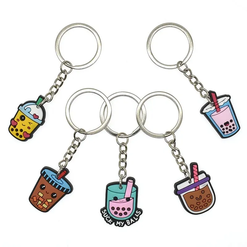 Kawaii PVC Boba Tee Schlüsselanhänger Mini Milchflasche Anhänger Cartoon niedliche Schlüsselanhänger Schlüsselanhänger Großhandel