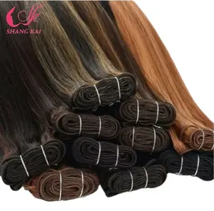 Wholesale Natural Virgin 100% Human Double Drawn Machine Weft Hair Extensions For Woman