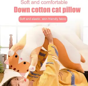 Boneka kucing lucu kartun lembut, bantal anak kucing lempar panjang, hadiah mainan boneka tidur (abu-abu, 50cm/19.6in