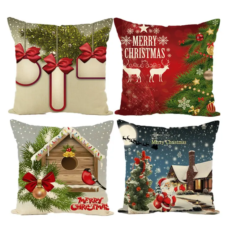 Custom Printing Sofa Christmas Pillow Case Linen Decorative Cushion Cover