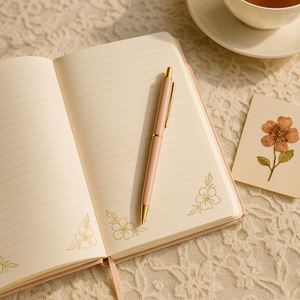 Blush Pink Floral Sewing Binding Hardcover <b>Notebook</b> Gift Set Gold Foil <b>Line</b> Art Pen PU Leather Ribbon Box Journaling Blank Pages - Product Image 2