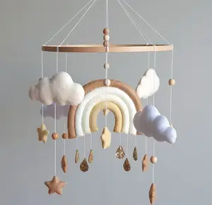 Cảm Thấy Bé Nôi Điện Thoại Di Động Bé Kids Giường Nôi Treo Decor Bé Nhạc Crib Mobile Cầu Vồng Đám Mây Raindrop