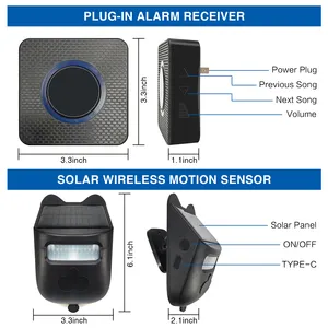 Solar Driveway Alarm Wireless Outside Motion Sensor Doorbell Wireless Detector Alert Door Bell Plug In Sensor Chime