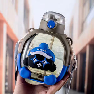 Bouteille d'eau portable en plastique PP avec paille, motif ours de dessin animé mignon, écologique et lavable au lave-vaisselle, idéale pour l'été, les activités de plein air, les enfants et les étudiants - Product Image 5