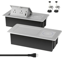 Prise de courant escamotable manuelle avec charge sans fil pour bureau, 2 prises CA, 1 port de charge USB-A, 1 port USB Type-C