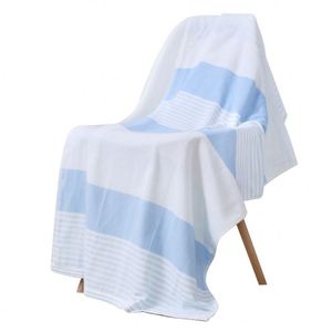 Serviette de plage et de bain rayée en coton éponge écologique pour enfant, absorbante et à une seule face - Product Image 2