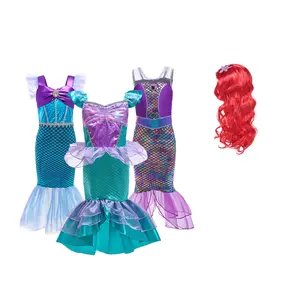 Tenue de fête d'anniversaire d'halloween pour enfants, Costume de film TV pour enfants fille petite sirène princesse robe fantaisie