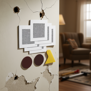 Kit de parches para reparación de paneles de yeso, 6 uds., 4 pulgadas, con parche autoadhesivo, raspador triangular de papel de lija, modelo D0100X3L6QJ - Product Image 2