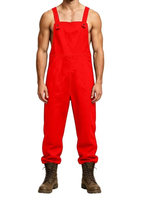 Combinaison de travail en denim extensible pour homme, en coton et polyester, personnalisée (Rouge L)