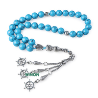 Winon Wholesale - Perles de prière musulmanes unisexes en turquoise bleue de 8 mm et 10 mm avec pompon plaqué argent - Cadeau islamique pour l'Aïd