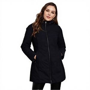 Manteau d'hiver imperméable en polyester avec fermetures éclair, poches longues, capuche, style bureau, décontracté, grande taille, vente en gros - Product Image 4