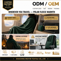 Couverture de voyage 2-en-1 en polaire avec logo personnalisé OEM, oreiller intégré, 260 GSM, portable, pliable, chaude et compacte pour avion