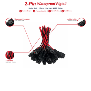 สายเคเบิลกันน้ำ OEM Molex <span class=keywords><strong>Mizu</strong></span> P25 2 พิน ระยะห่าง 2.5 มม. ชุดสายไฟสำหรับไฟตัดหมอก LED รถยนต์ พร้อมหัวต่อแบบ Pigtail - Product Image 1