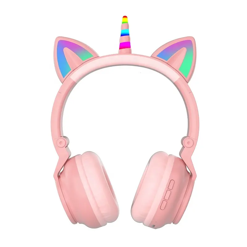 Sıcak satış ürünleri Macarons unicorn kulaklık LED ışık kablosuz kulaklık Stereo ucuz özelleştirme kulaklık