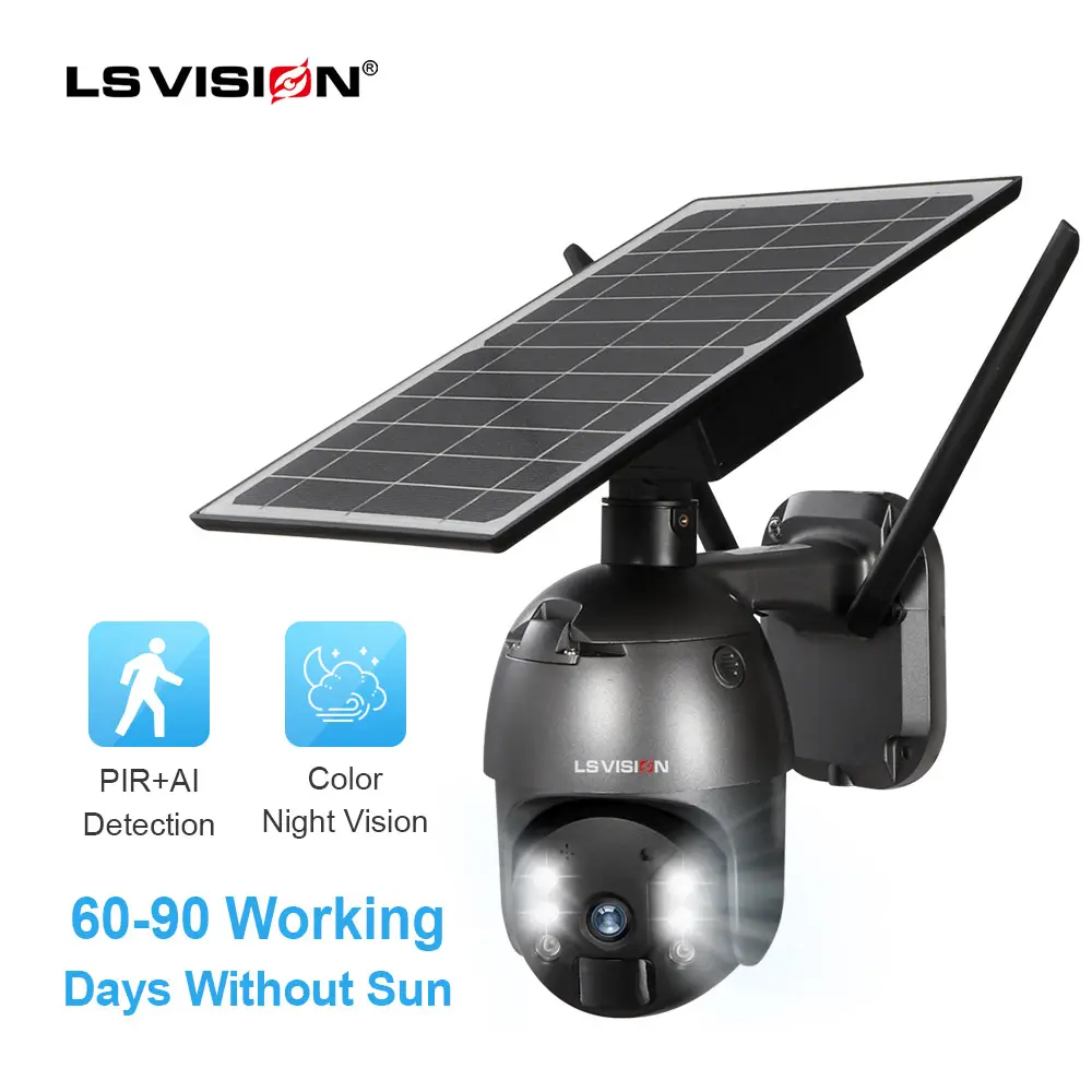 LS VISION 4g wifi sim Solar Power Kamera ptz Zoom Solar CCTV Outdoor Überwachungs kamera gsm 1080p 4MP PIR Low Power Solar Kamera