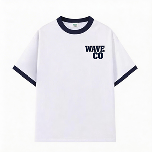 Camiseta de cuello redondo para hombre con logotipo personalizado al por mayor, cuello y puños en color contrastante a la moda. - Product Image 3