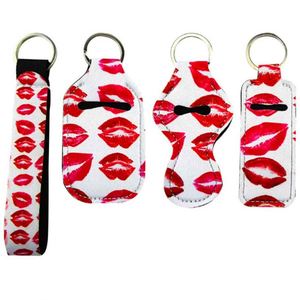 Neoprene Women Keychain Set with Wristlet Chapstick <b>Holders</b> Hand Sanitizer <b>Holder</b> Self-defence Keychain - Product Image 1