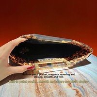 Tas Clutch Wanita Motif Leopard Terbaru, Tas Selempang Rantai, Tas Tangan, Tas Pesta Berkapasitas Besar dengan Gesper Magnetik