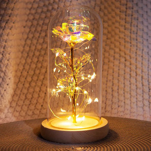 Regalos de Navidad y San Valentín, Rosa Dorada <span class=keywords><strong>Encantada</strong></span> con Luz LED, Rosa de Oro de 24k en Cúpula de Cristal, Flores Decorativas con Luces - Product Image 2