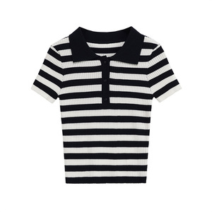 GX8154 Nouveauté T-shirt <span class=keywords><strong>Femme</strong></span> Tricoté Rayé Décontracté à Col Polo et Manches Courtes – Collection Été Tendance - Product Image 3