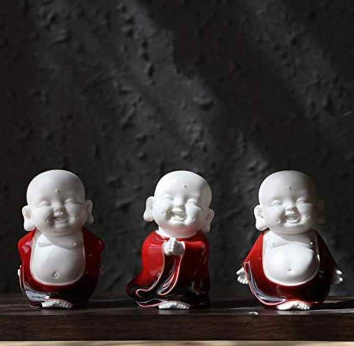 Set of 3 Ceramic Laughing Buddha Statue Monk Figurine White Porcelain Baby Crafts Dolls Ornaments Happy Collectible Figurines
