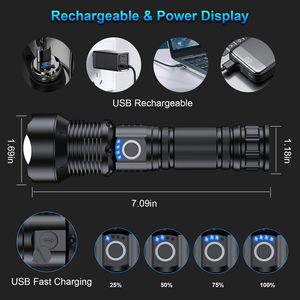 Linterna Táctica Recargable USB de Alta Potencia, Resistente al Agua IP54, XHP50, la Más Potente, Portátil, LED, de Aluminio, Venta al Por Mayor - Product Image 4