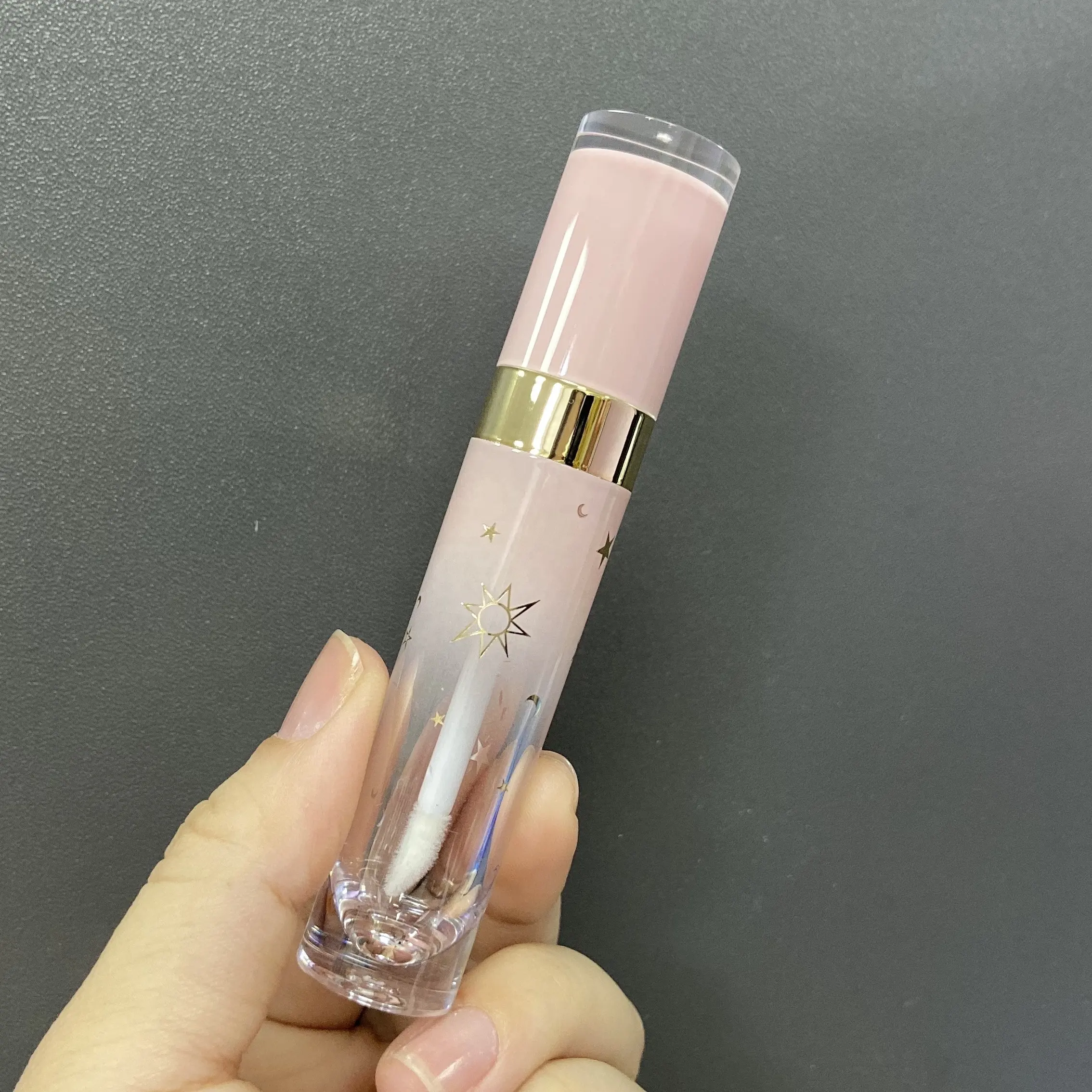 7ml luxury round lip gloss packaging tube rose gold pink cosmetic packaging cute empty lipgloss tube metallic with wands brush
