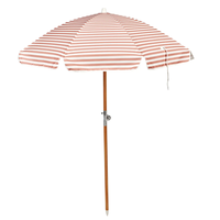 Parasol de plage rayé portable avec mât en bois, protection solaire extérieure pour la plage, le jardin, le camping, logo personnalisé disponible