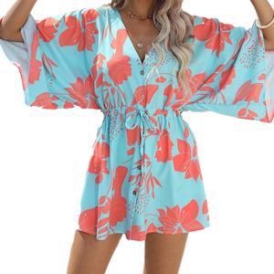 Vente en gros de robes pour femmes personnalisées OEM de haute qualité, robes imprimées slim, robes respirantes, robes élégantes à manches courtes, robes de plage midi - Product Image 1