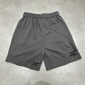 OEM Service Men's Gray Solid Color Ripped Drawstring Shorts Casual Knitted Sweat Shorts Breathable Mid Waist Style - Product Image 2
