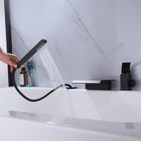 Mitigeur de bain cascade moderne à 3 trous, finition noir mat, en laiton, à poser sur le rebord, thermostatique, monocommande, garantie 3 ans